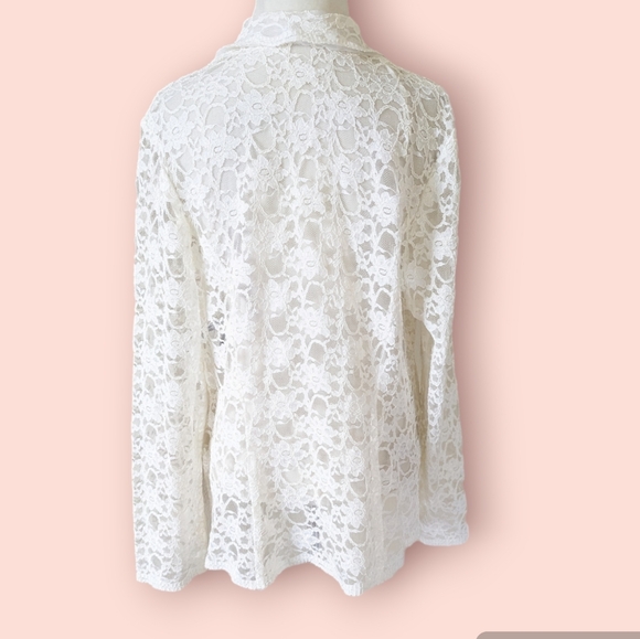 Vintage R&M Richards All Lace Top 14W Ivory Off White Gem Jewel Buttons Sheer 1X - Picture 5 of 6